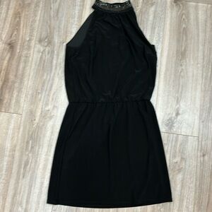 White House Black Market cinched waist high neck rhinestone black dress size S